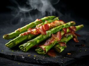 Keto Spargel-Bacon-Rollen - 2 Spargel in knusprigem Bacon gewickelt